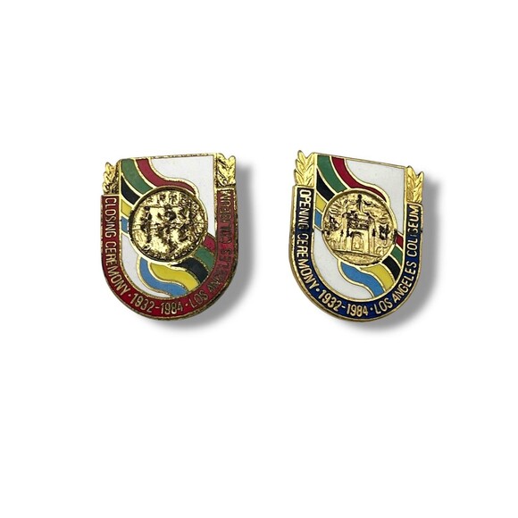 1984 Los Angeles Olympic Pins Opening And Closing Ceremonies Coliseum 2 Pin Set - Picture 1 of 8